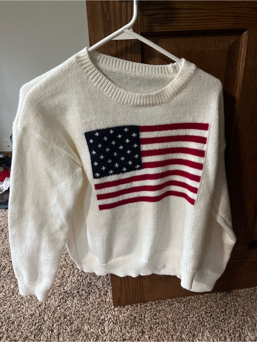 SHEIN Cream Crewneck Sweater with Flag Knit